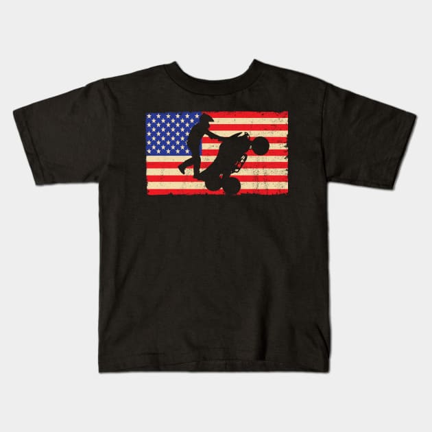 ATV Quad American Flag Wheelie Kids T-Shirt by TeeShirt_Expressive